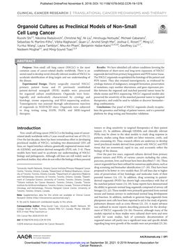 Organoid Cultures As Preclinical Models of Non–Small Cell Lung