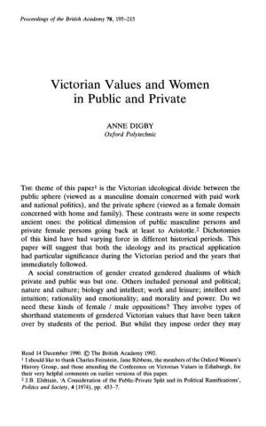 Victorian Values and Women in Public and Private
