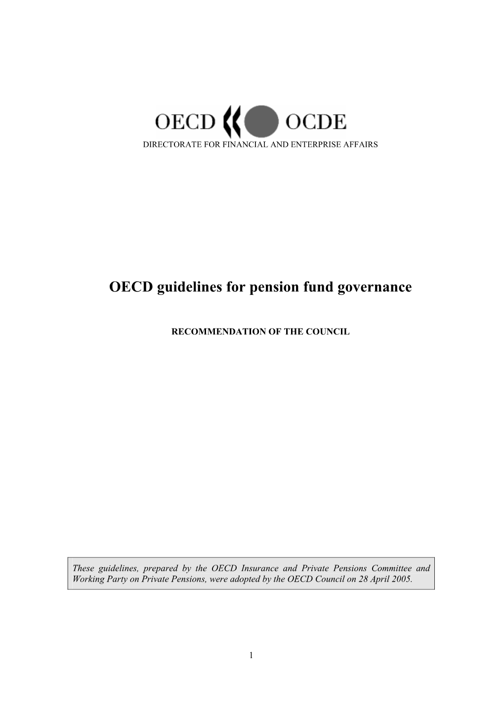 OECD Guidelines for Pension Fund Governance