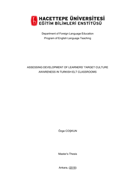 Department of Foreign Language Education Program of English Language Teaching