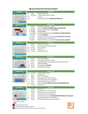 Nierman Preschool 2021-2022 School Calendar*