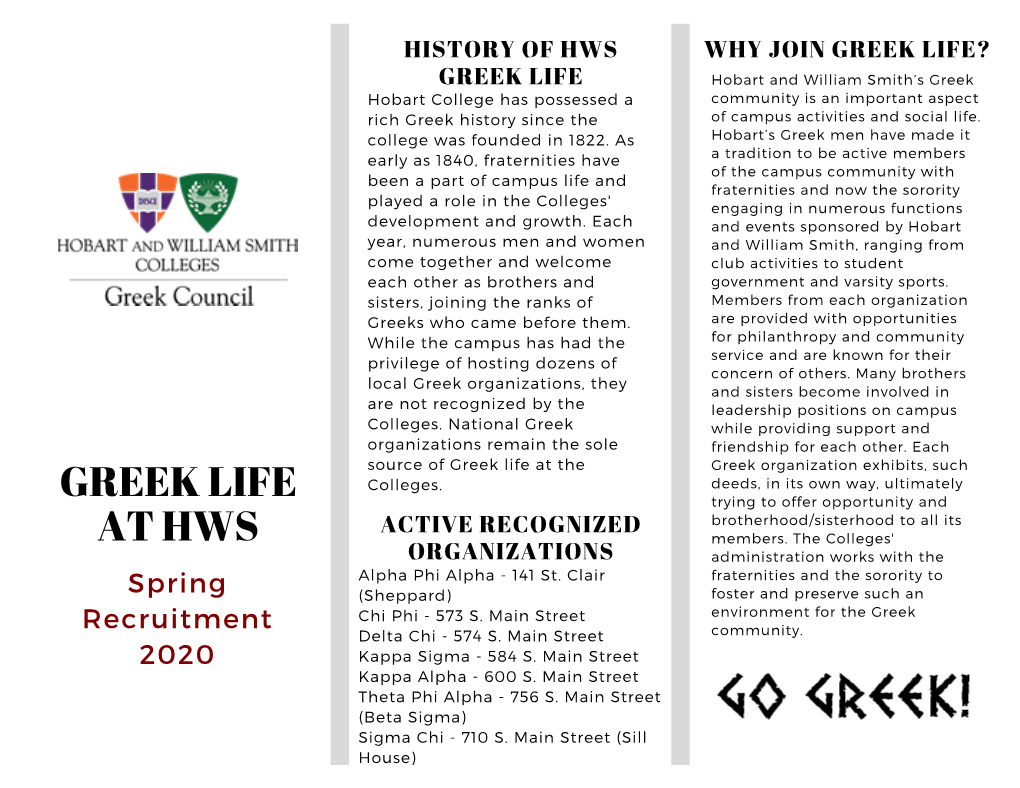 History of Hws Greek Life Active Recognized Organizations