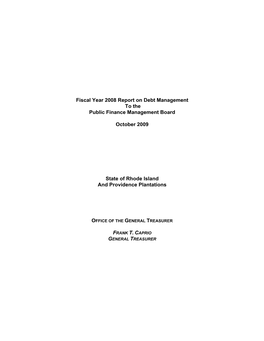 Fiscal Year 2008 Report on Debt Management to the Public Finance Management Board