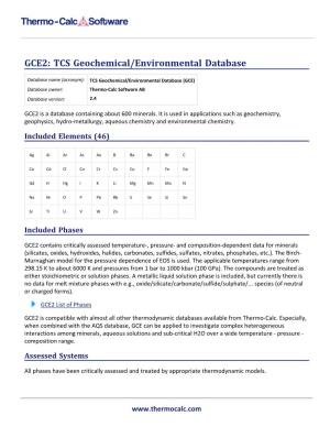 GCE2 Database Information