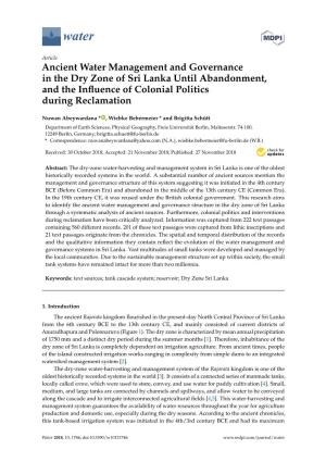 Ancient Water Management and Governance in the Dry Zone of Sri Lanka Until Abandonment, and the Inﬂuence of Colonial Politics During Reclamation