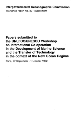 UNU/IOC/UNESCO Workshop on International Co-Operation in The