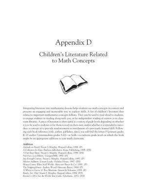 Appendix D Children’S Literature Related to Math Concepts
