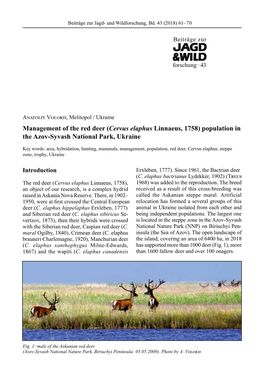 Management of the Red Deer (Cervus Elaphus Linnaeus, 1758) Population in the Azov-Syvash National Park, Ukraine