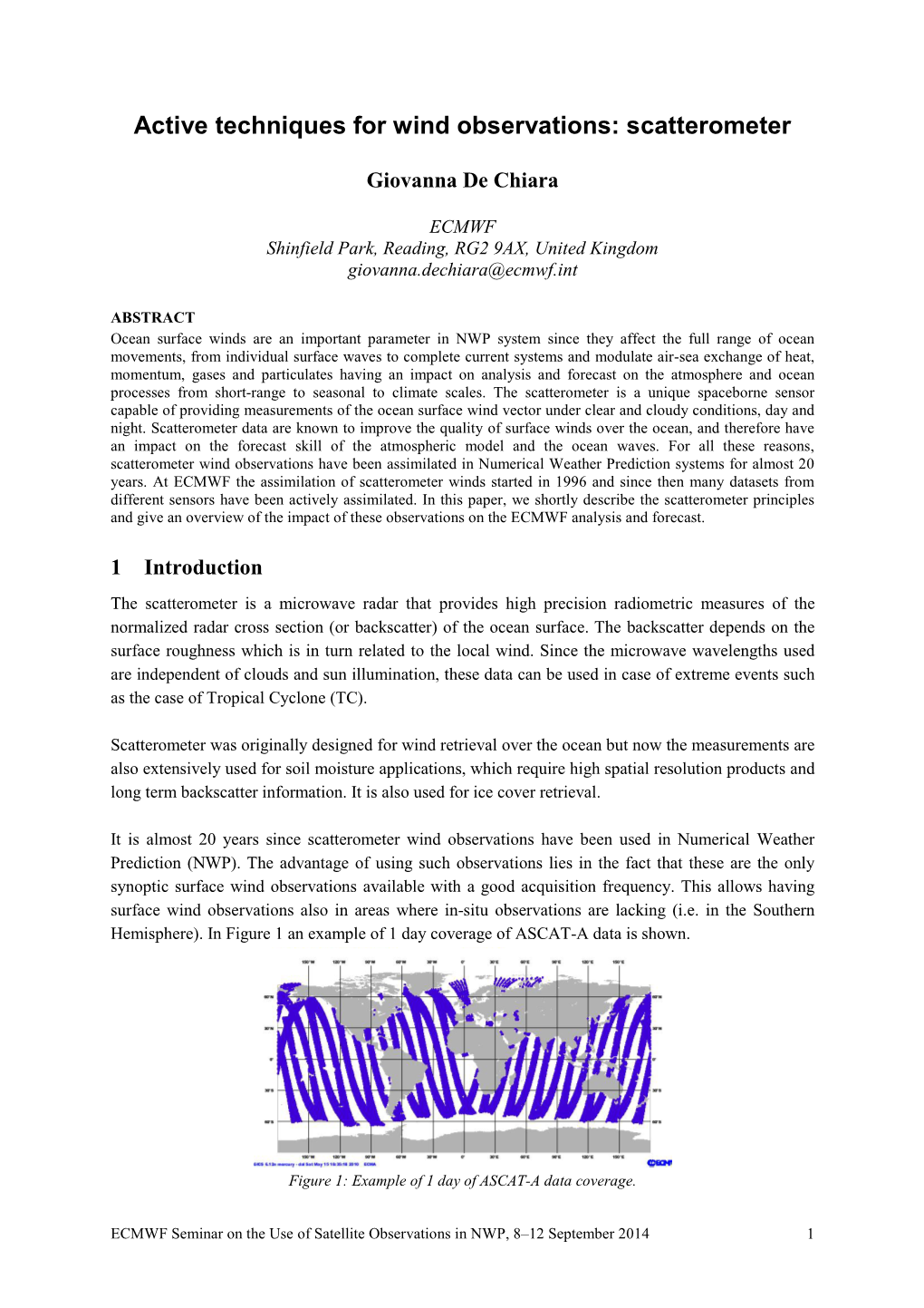 Active Techniques for Wind Observations: Scatterometer