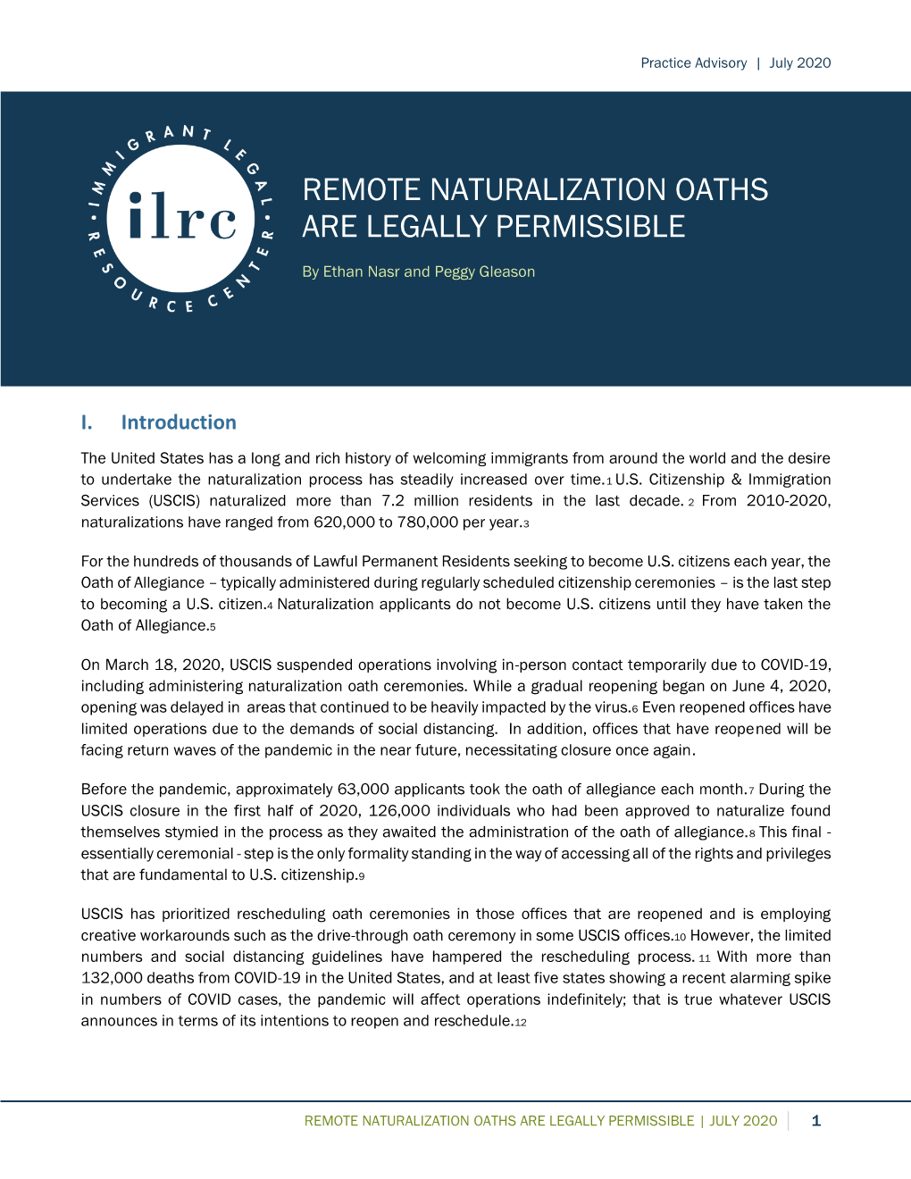 Remote Naturalization Oaths Are Legally Permissible | July 2020 1