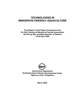 Technologies in Mangrove-Friendly Aquaculture
