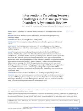Interventions Targeting Sensory Challenges in Autism Spectrum Disorder: a Systematic Review