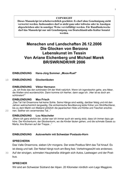 Die Glocken Von Berzona Lebenskunst Im Tessin Von Ariane Eichenberg Und Michael Marek BR/SWR/NDR/HR 2006