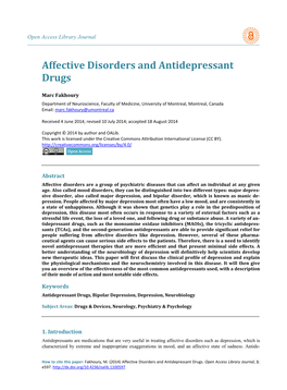 Affective Disorders and Antidepressant Drugs