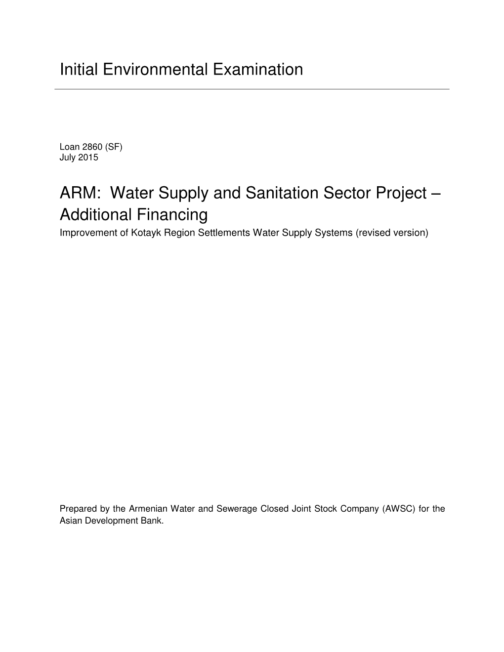 Water Supply and Sanitation Sector Project –</Nobr>