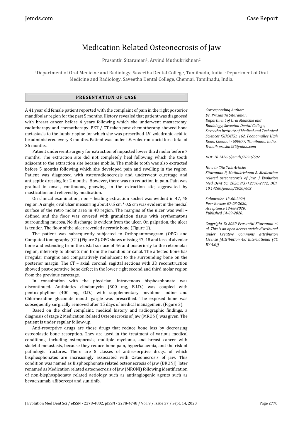 Medication Related Osteonecrosis of Jaw