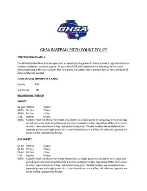 Ghsa Baseball Pitch Count Policy