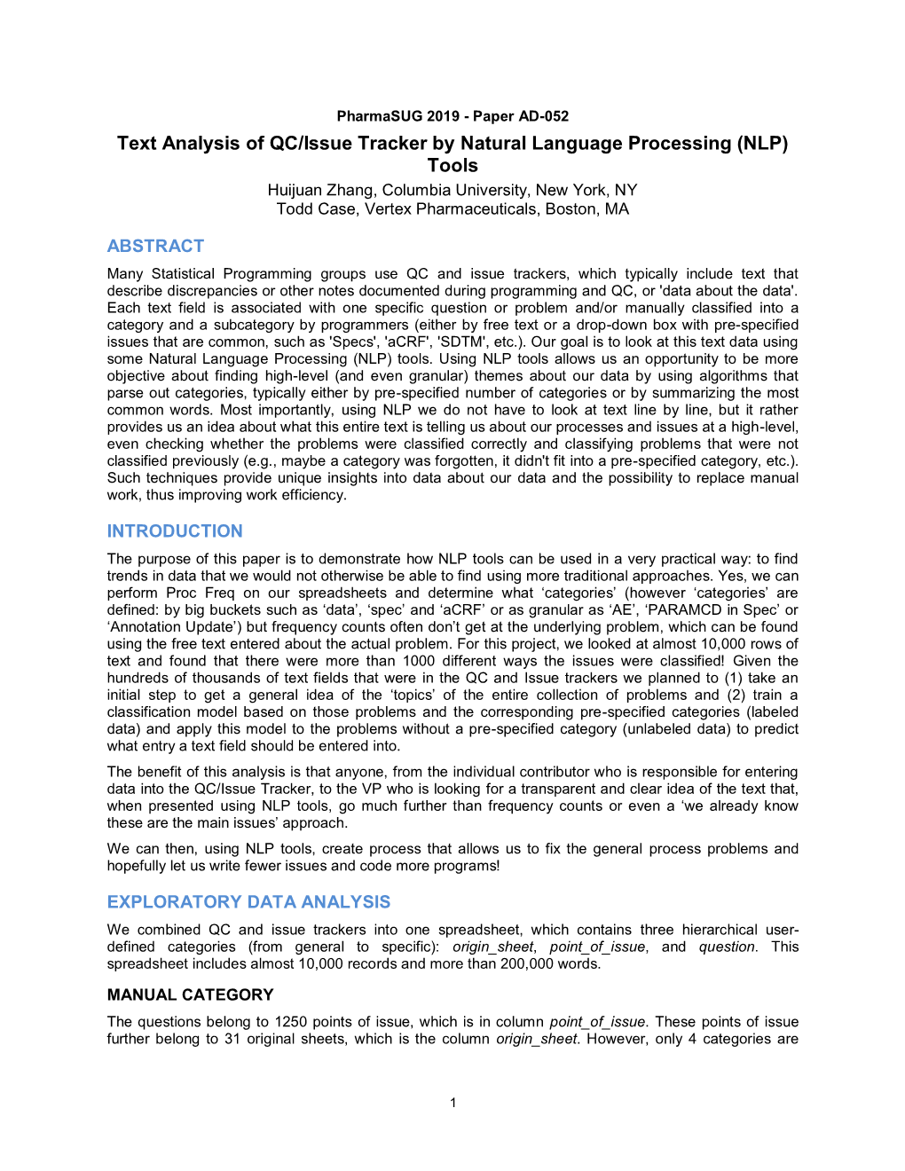 Text Analysis of QC/Issue Tracker by Natural Language Processing (NLP)