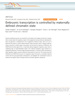 Embryonic Transcription Is Controlled by Maternally Defined Chromatin State
