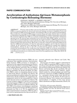 Acceleration of Ambystoma Tigrinum Metamorphosis by Corticotropin-Releasing Hormone 1 1,2 GRAHAM C