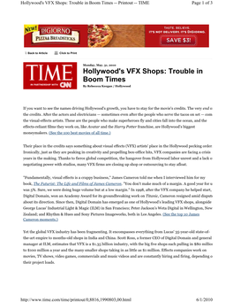 Hollywood's VFX Shops: Trouble in Boom Times -- Printout -- TIME Page 1 of 3