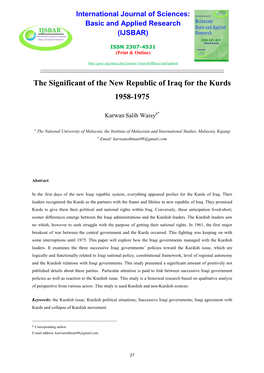 The Significant of the New Republic of Iraq for the Kurds 1958-1975