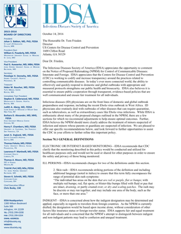 IDSA Comments on CDC Proposed Quarantine Rule (PDF)