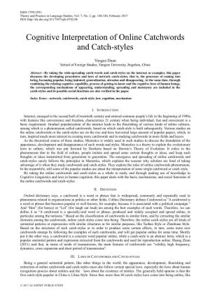 Cognitive Interpretation of Online Catchwords and Catch-Styles