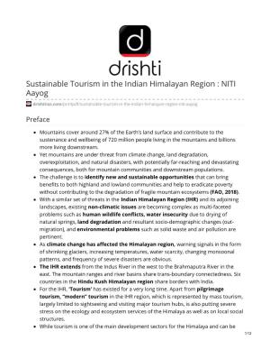 Sustainable Tourism in the Indian Himalayan Region : NITI Aayog
