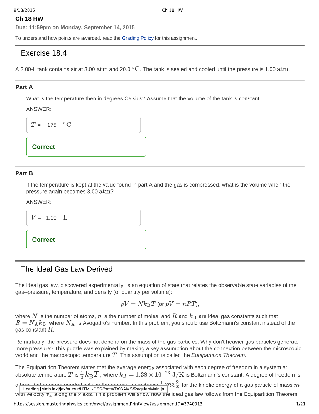 Exercise 18.4 the Ideal Gas Law Derived