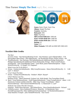 Tina Turner Simply the Best Mp3, Flac, Wma