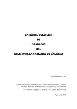 Catálogo Colección De Grabados Del Archivo De La Catedral De Valencia