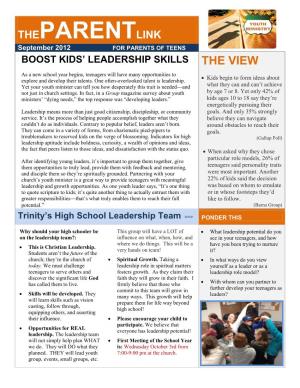 THEPARENTLINK September 2012 for PARENTS of TEENS BOOST KIDS’ LEADERSHIP SKILLS the VIEW