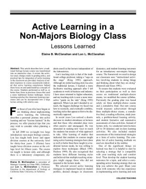 Active Learning in a Non-Majors Biology Class Lessons Learned