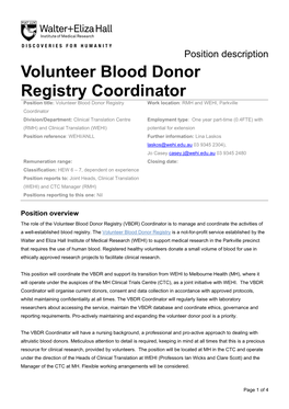 Volunteer Blood Donor Registry Coordinator