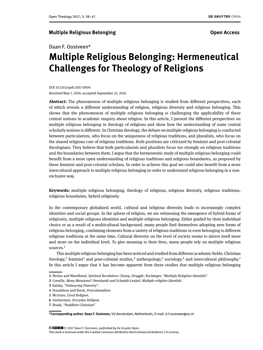 Multiple Religious Belonging Open Access