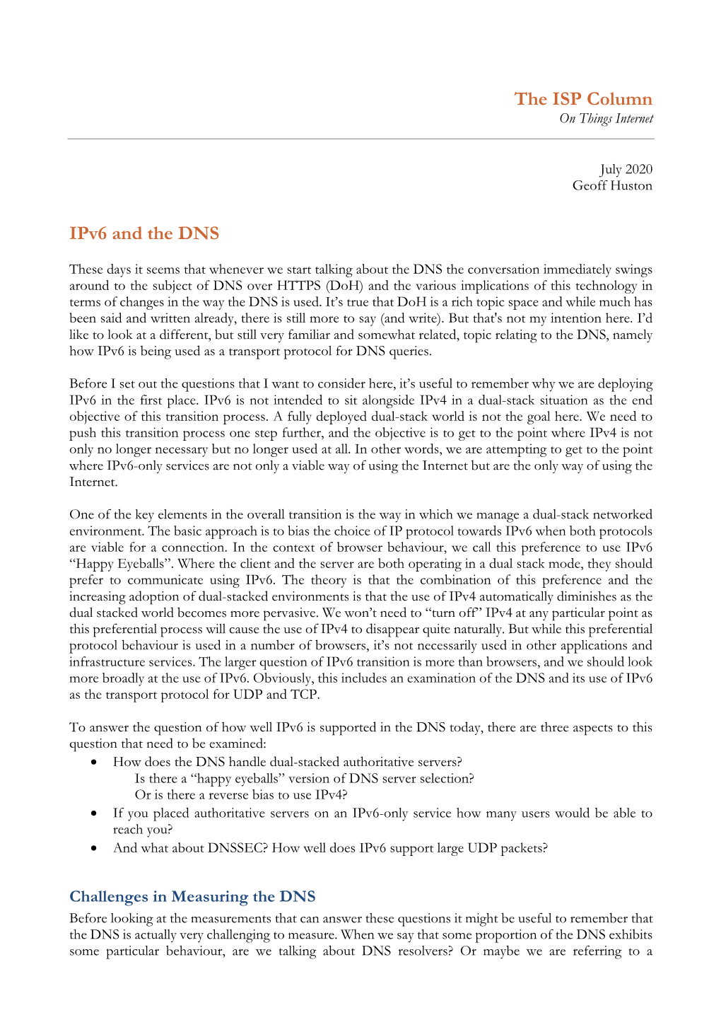 The ISP Column Ipv6 and The