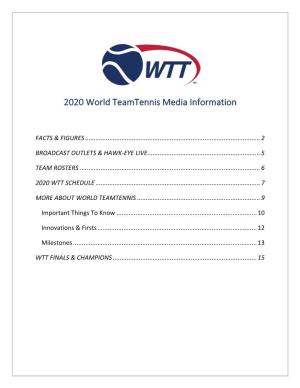 2020 World Teamtennis Media Information
