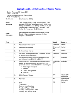 Epping Forest Local Highway Panel Meeting Agenda