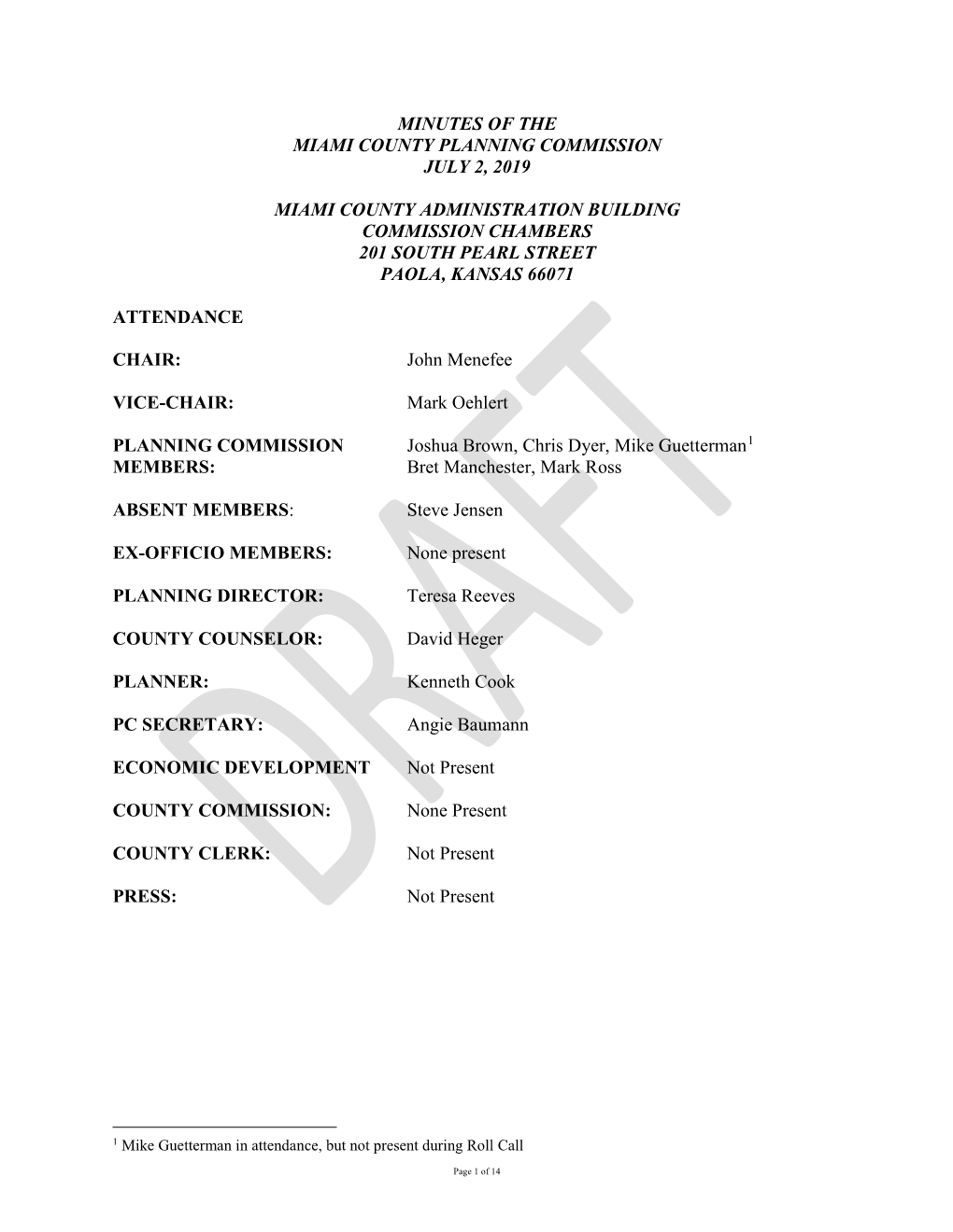 Minutes of the Miami County Planning Commission July 2, 2019