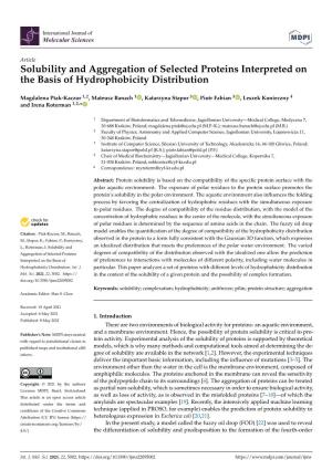 Solubility and Aggregation of Selected Proteins Interpreted on the Basis of Hydrophobicity Distribution