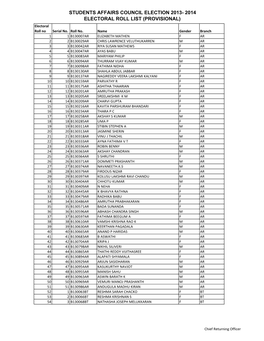 STUDENTS AFFAIRS COUNCIL ELECTION 2013- 2014 ELECTORAL ROLL LIST (PROVISIONAL) Electoral Roll No Serial No