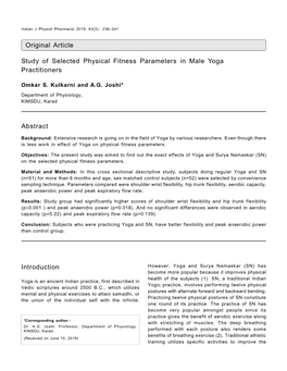 Original Article Study of Selected Physical Fitness Parameters in Male Yoga Practitioners Abstract Introduction