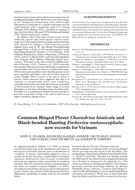 Common Ringed Plover Charadrius Hiaticula and Black-Headed Bunting Emberiza Melanocephala: New Records for Vietnam