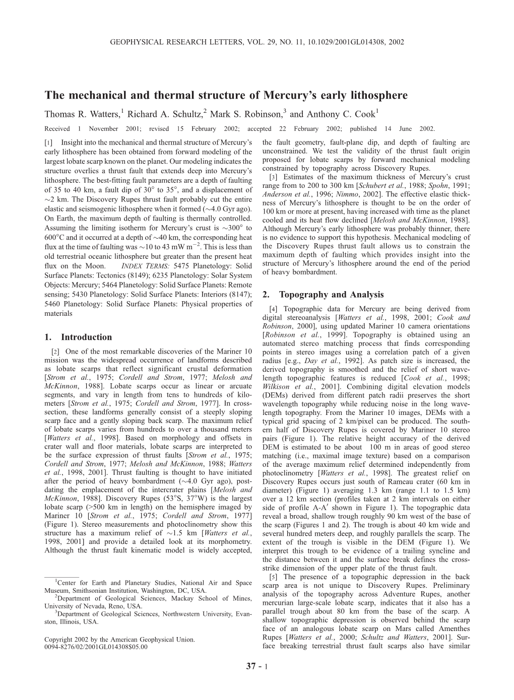 The Mechanical and Thermal Structure of Mercury's Early Lithosphere