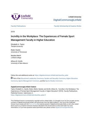 Incivility in the Workplace: the Experiences of Female Sport Management Faculty in Higher Education