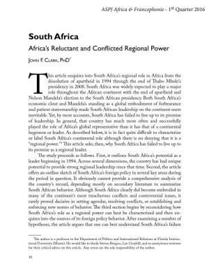 South Africa: Africa's Reluctant and Conflicted Regional Power