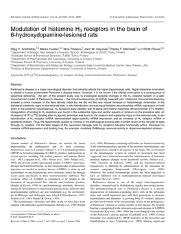 Modulation of Histamine H3 Receptors in the Brain of 6-Hydroxydopamine-Lesioned Rats