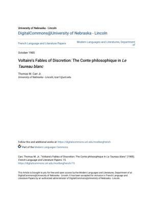 Voltaire's Fables of Discretion: the Conte Philosophique in Le Taureau Blanc