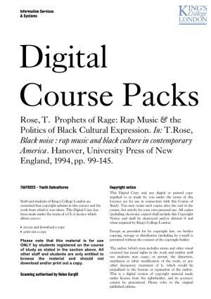 Rose, T. Prophets of Rage: Rap Music & the Politics of Black Cultural